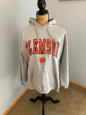 Clemson Grey Pullover Hoodie Embroidered Lettering Men
